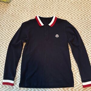 Moncler Boys navy long sleeve polo shirt. Size 14